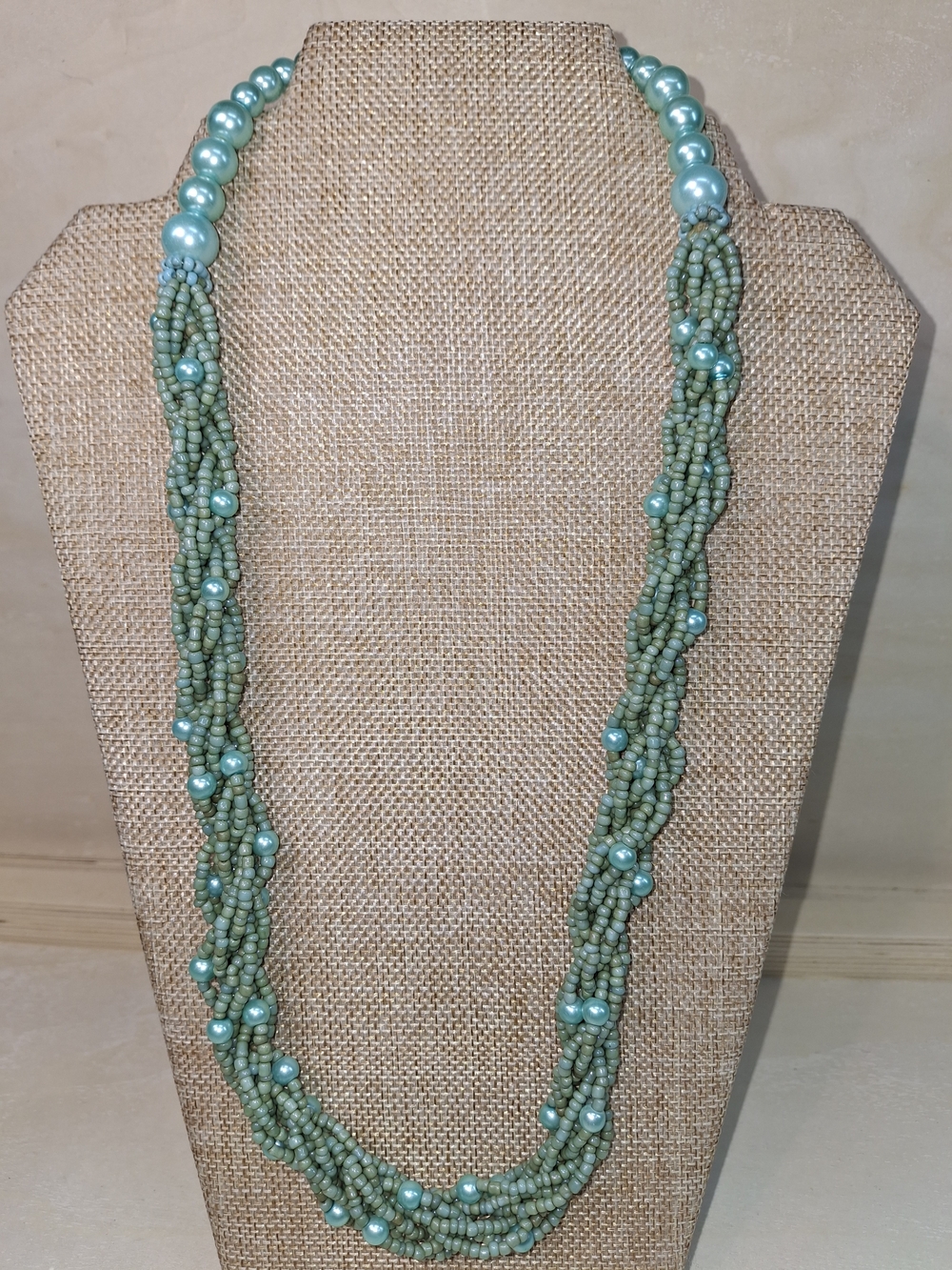 Boho-style Aqua Green Beaded Multi-Strand Necklace